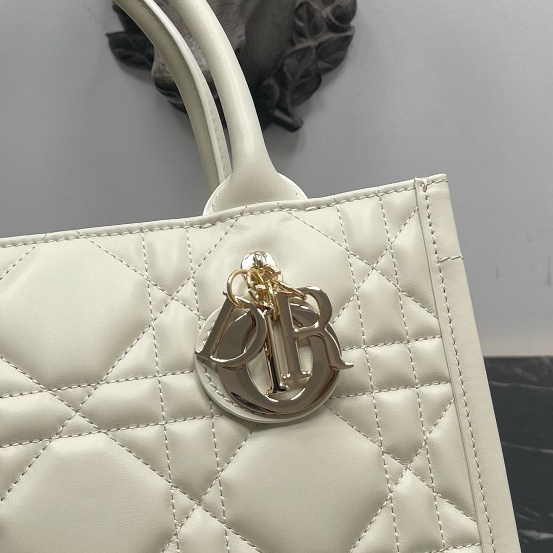 Dior Small Book Tote Bag with Strap in White Macrocannage Calfskin 001