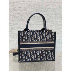 Dior Small Book Tote Bag with Strap in Blue Dior Oblique Canvas 024