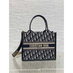 Dior Small Book Tote Bag with Strap in Blue Dior Oblique Canvas 024