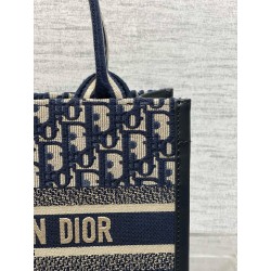 Dior Small Book Tote Bag with Strap in Blue Dior Oblique Canvas 024