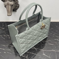 Dior Medium Book Tote Bag with Strap in Grey Macrocannage Calfskin 099