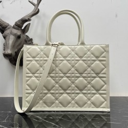 Dior Medium Book Tote Bag with Strap in White Macrocannage Calfskin 169