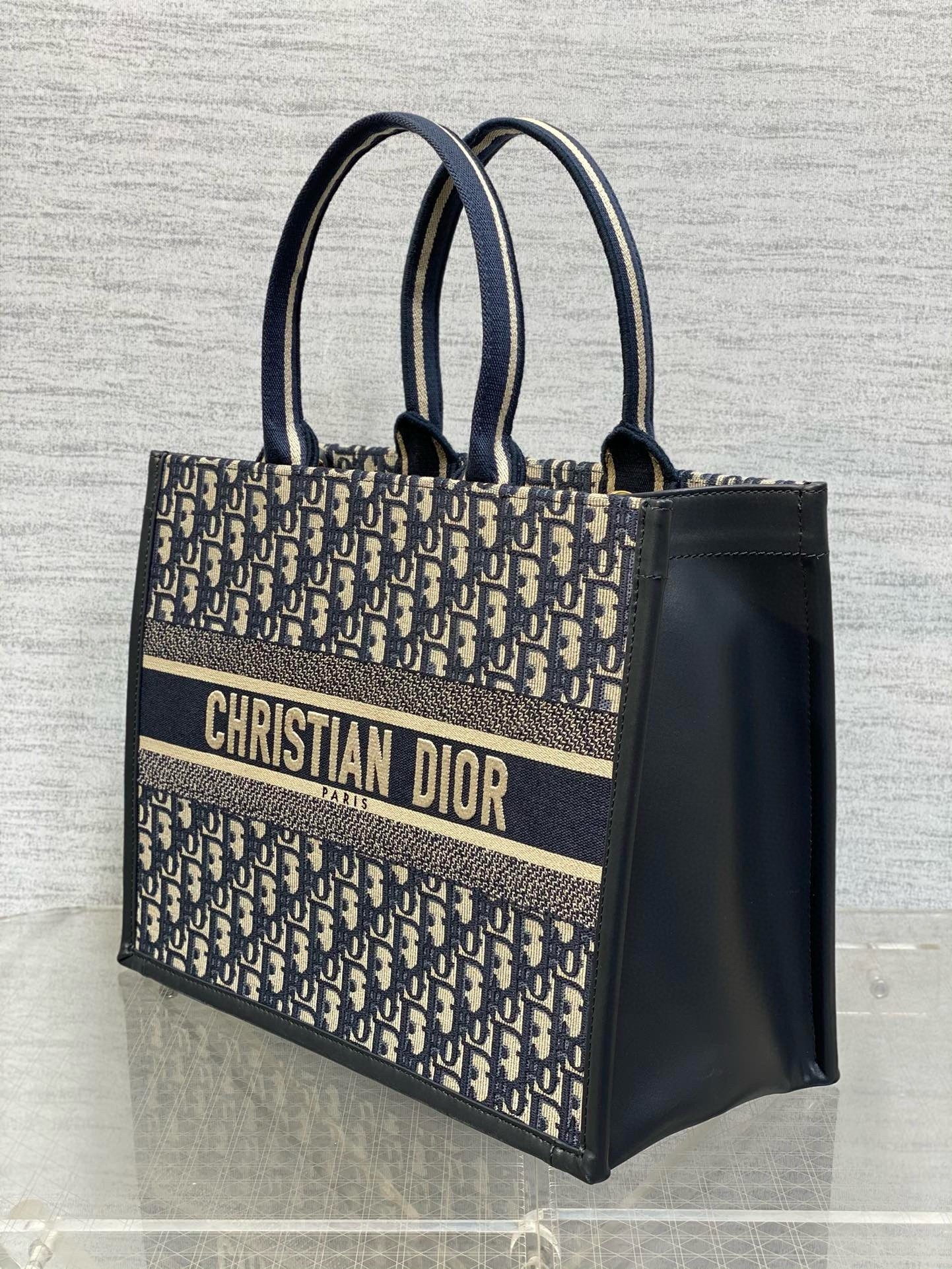 Dior Medium Book Tote Bag with Strap in Blue Dior Oblique Canvas 204