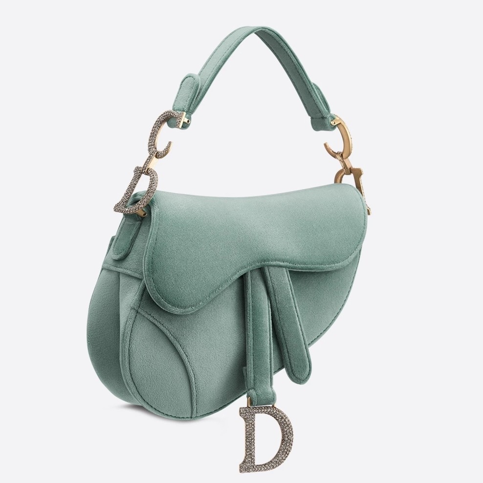 Dior Mini Saddle Bag In Sea Green Velvet 896