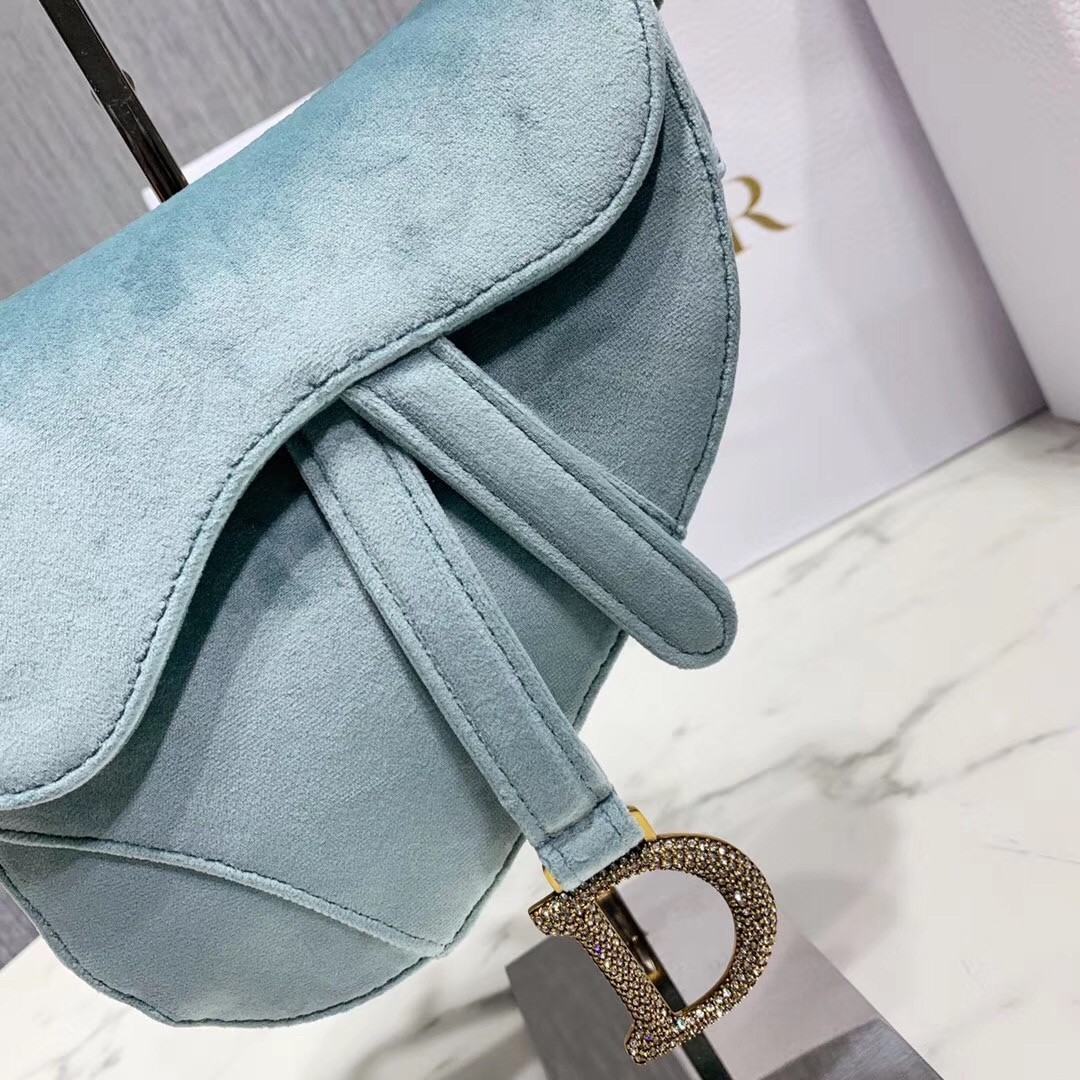 Dior Mini Saddle Bag In Sea Green Velvet 896