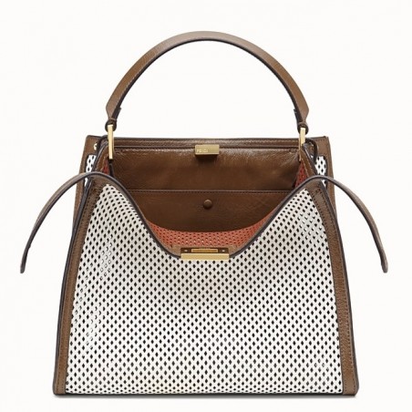 Fendi Peekaboo X Lite Medium Bag In White Perforated Leather 252