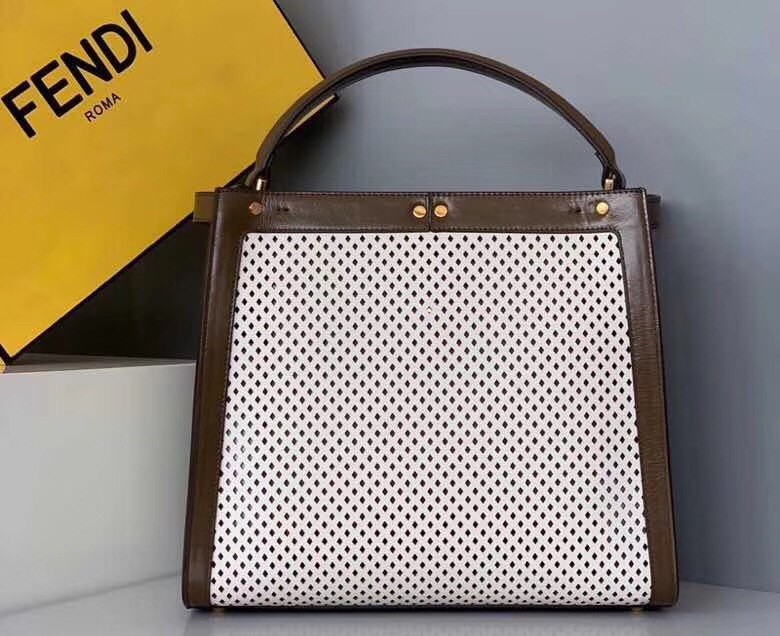 Fendi Peekaboo X Lite Medium Bag In White Perforated Leather 252