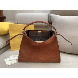 Fendi Brown Peekaboo X Lite Large Suede Bag 391