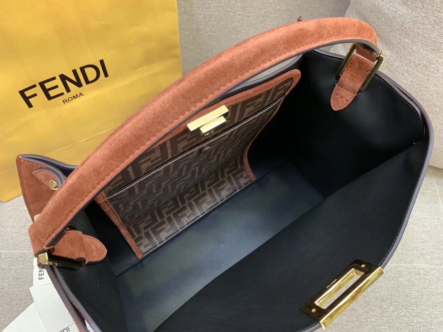 Fendi Brown Peekaboo X Lite Large Suede Bag 391