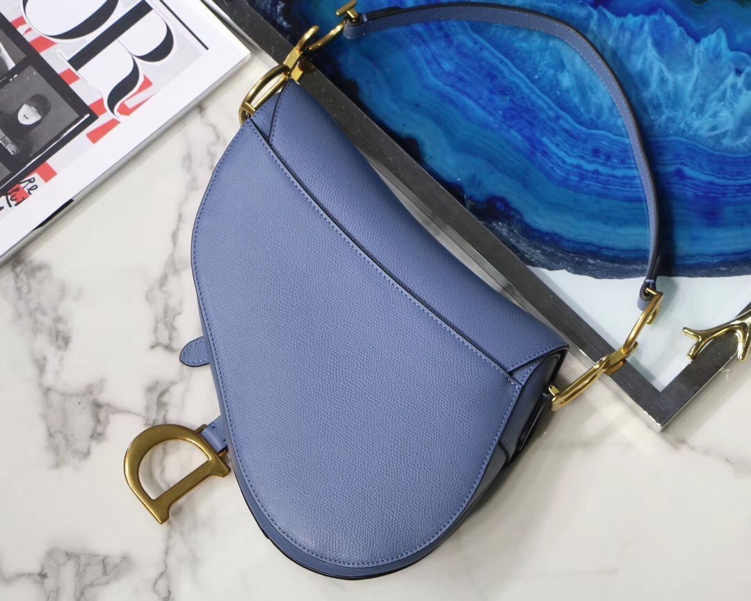 Dior Saddle Bag In Denim Blue Grained Calfskin 923