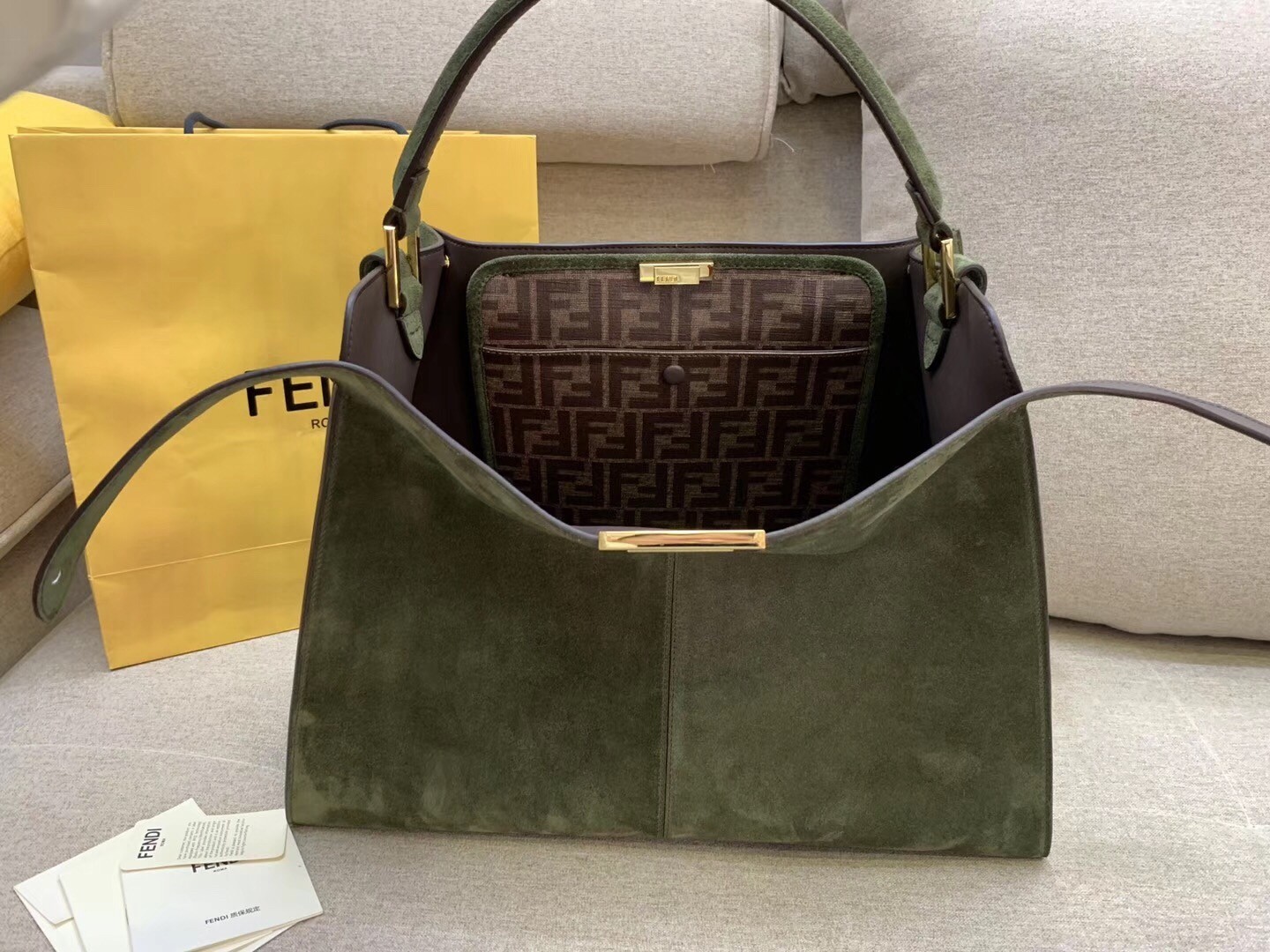 Fendi Green Peekaboo X Lite Large Suede Bag 415