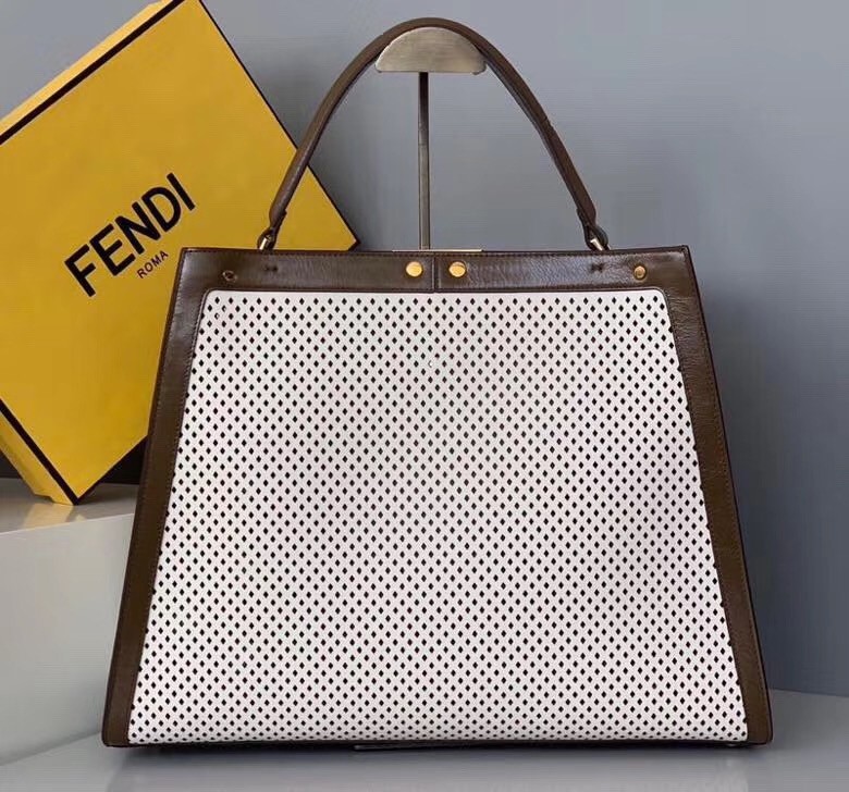 Fendi Peekaboo X Lite Large Bag In White Perforated Leather 466