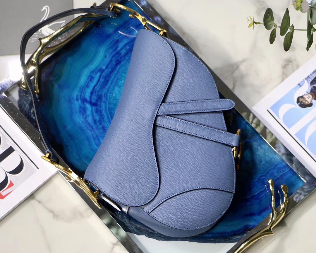 Dior Saddle Bag In Denim Blue Grained Calfskin 923