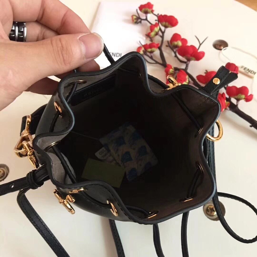 Fendi Mon Tresor Mini Bucket Bag In Black Calfskin 506