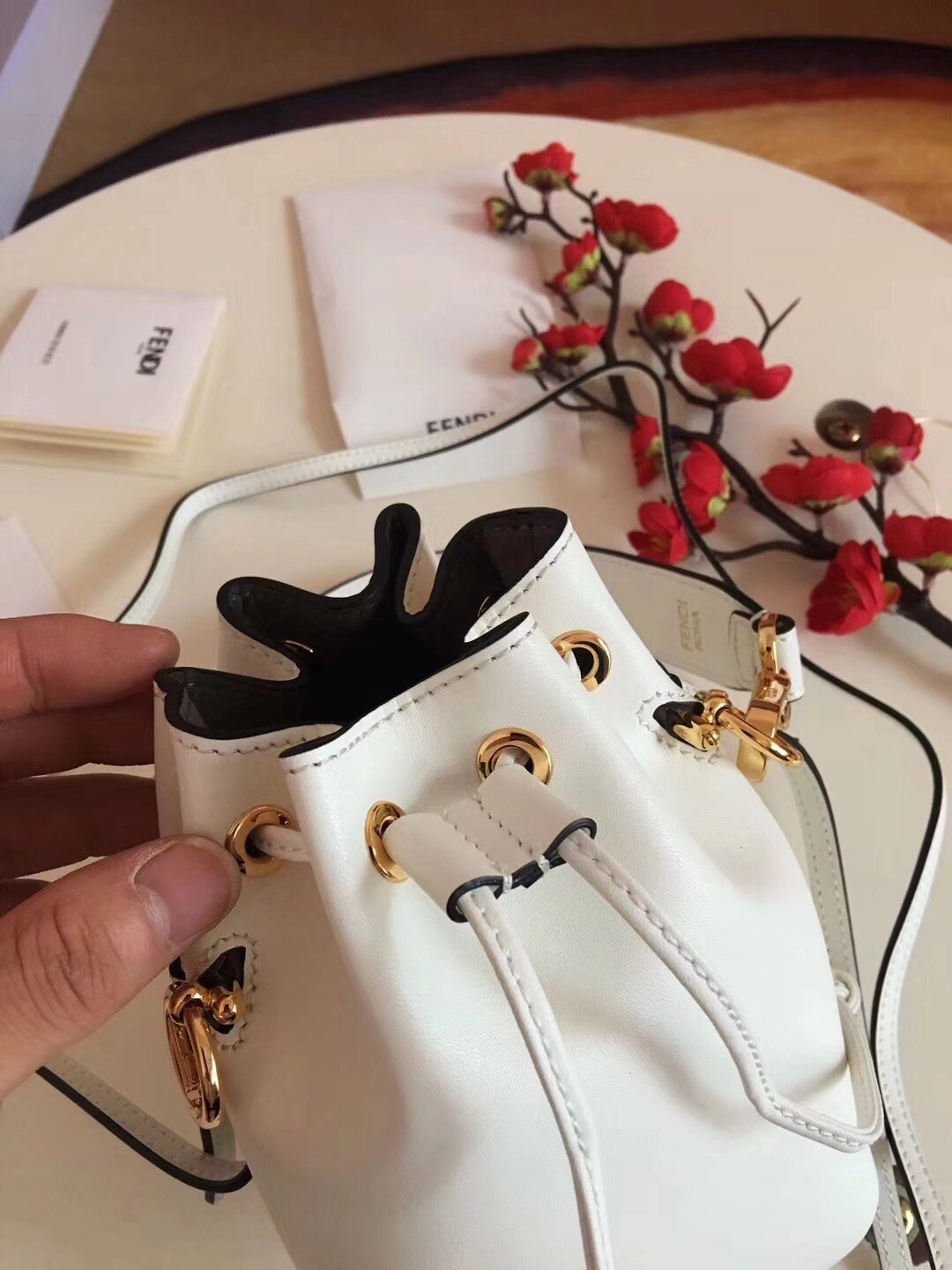 Fendi Mon Tresor Mini Bucket Bag In White Calfskin 481