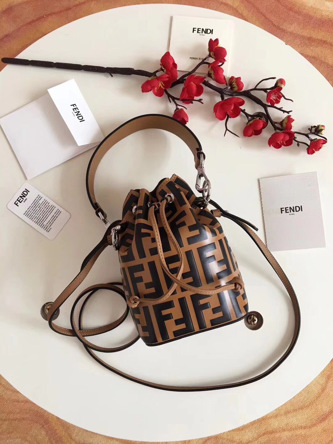 Fendi FF Mon Tresor Mini Bucket Bag In Brown Calfskin 743