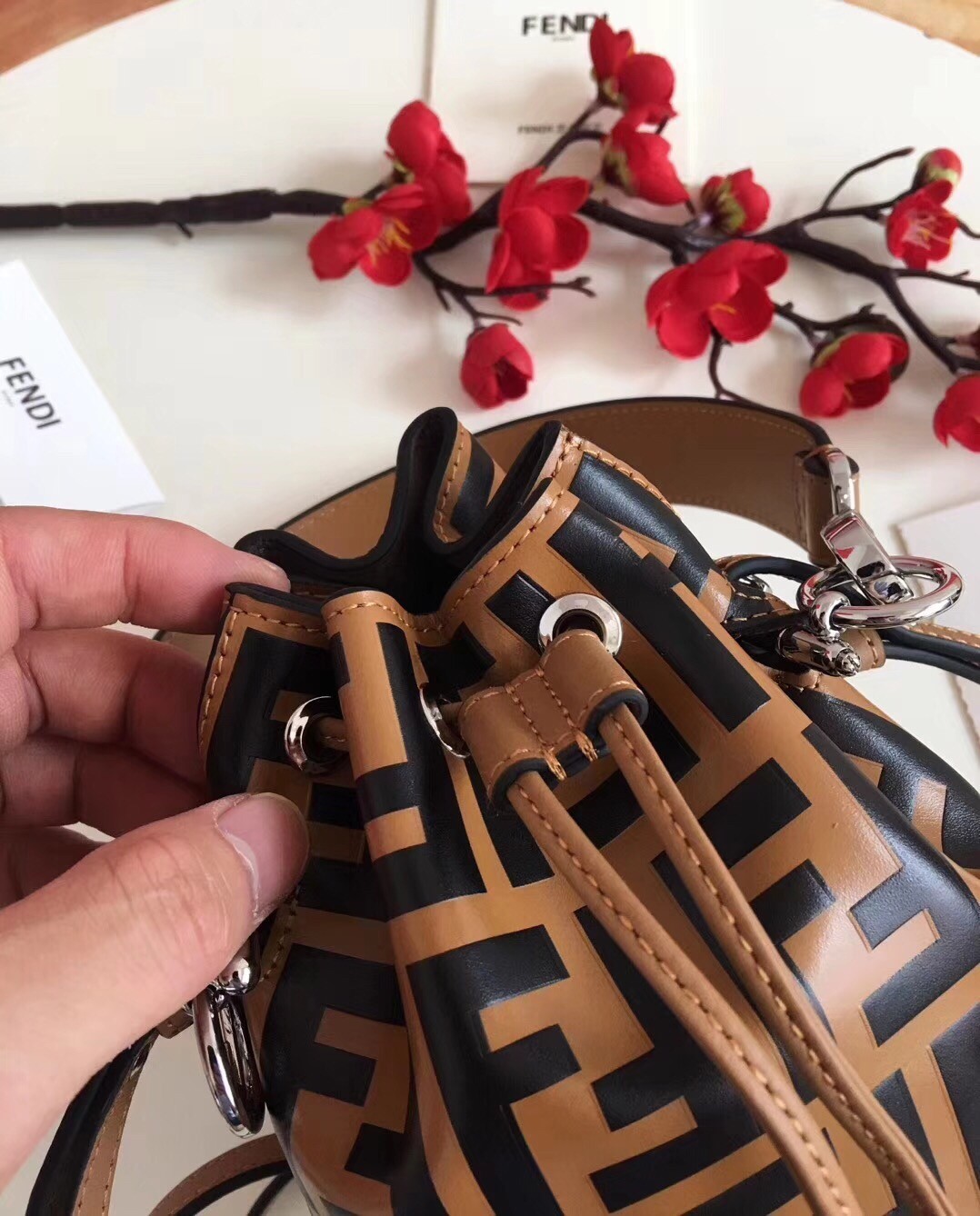 Fendi FF Mon Tresor Mini Bucket Bag In Brown Calfskin 743