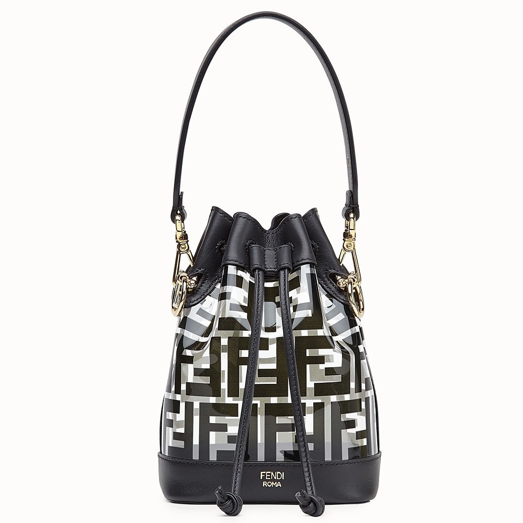 Fendi Black Mon Tresor Mini Bucket Bag In Transparent PU 464