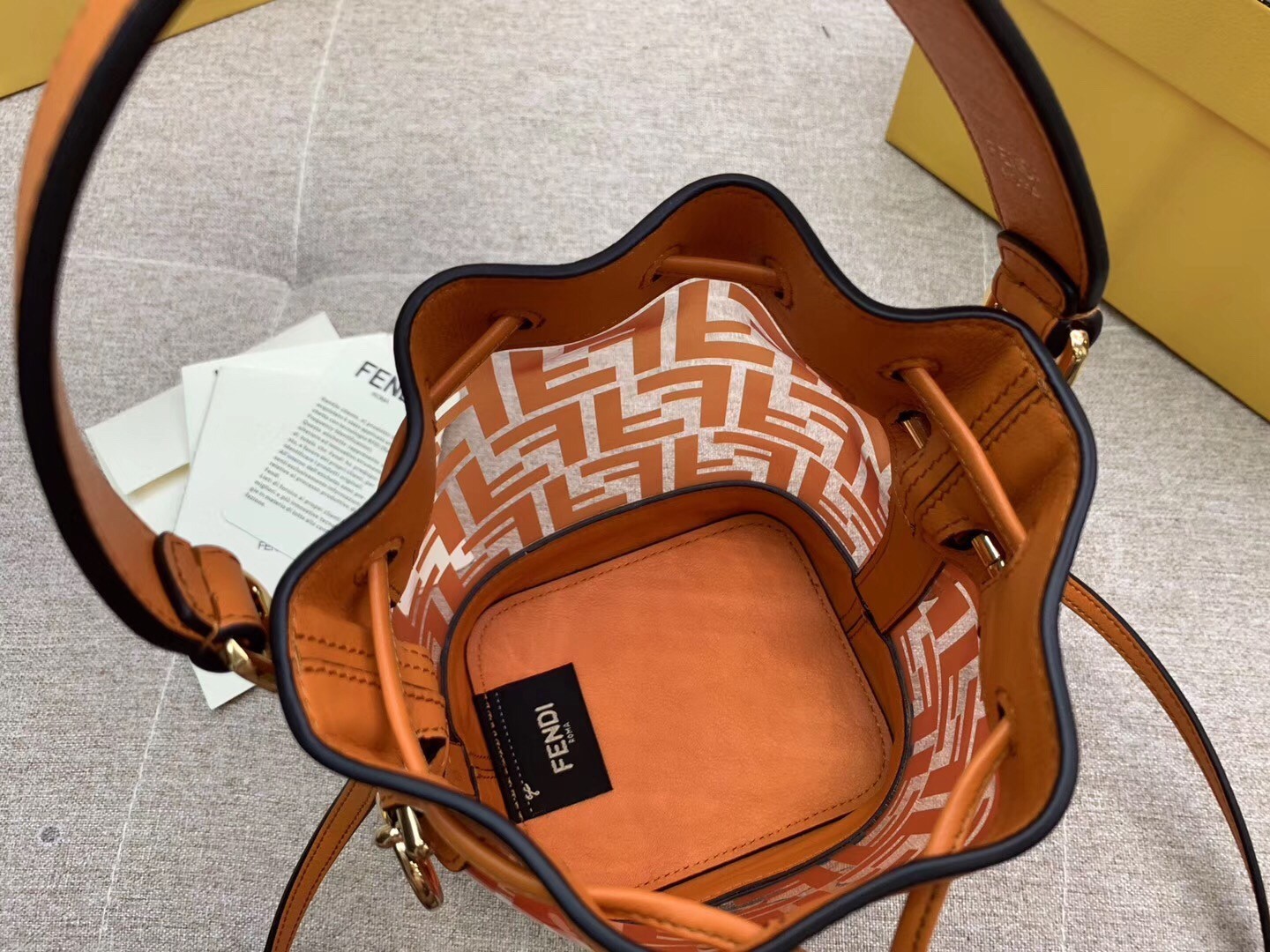 Fendi Orange Mon Tresor Mini Bucket Bag In Transparent PU 605