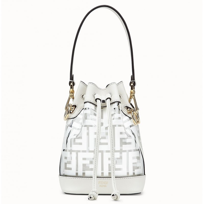 Fendi White Mon Tresor Mini Bucket Bag In Transparent PU 645