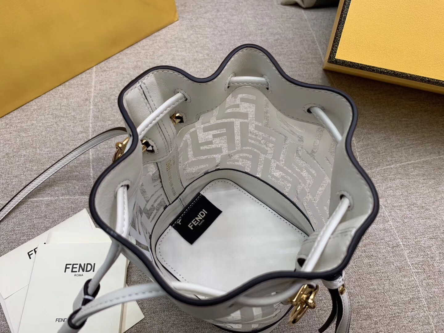 Fendi White Mon Tresor Mini Bucket Bag In Transparent PU 645