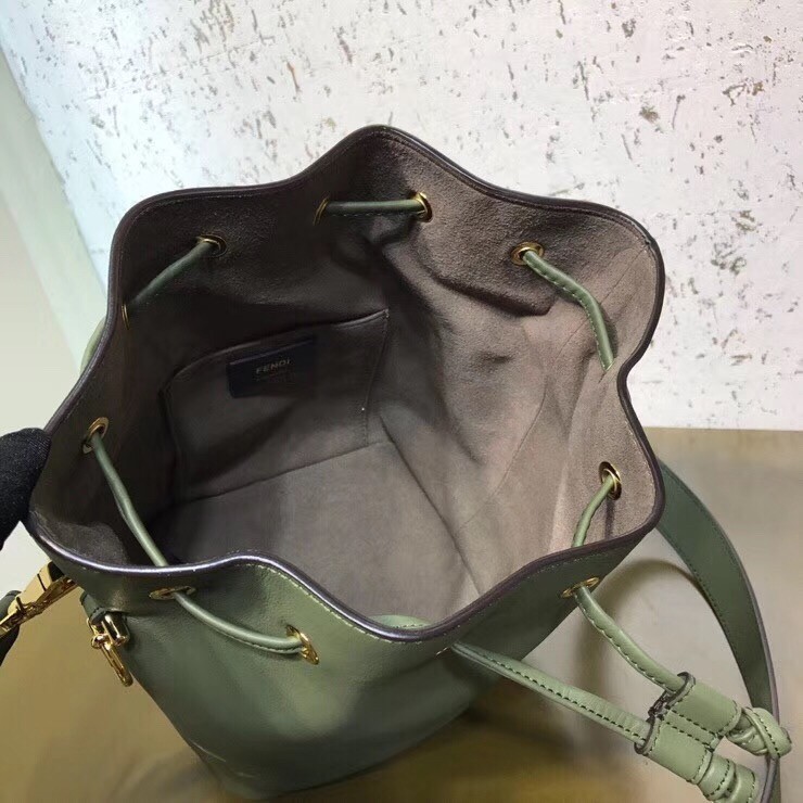 Fendi Small Mon Tresor Bucket Bag In Green Calfskin 774