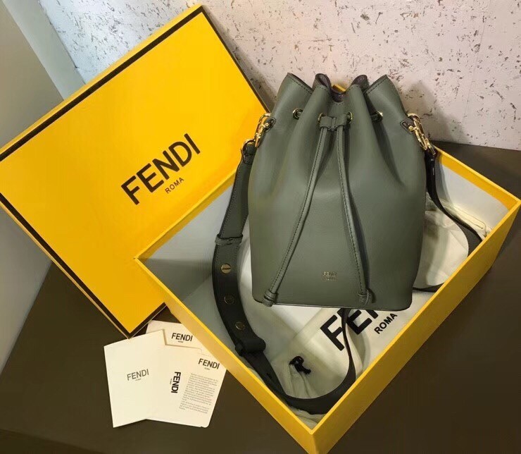 Fendi Small Mon Tresor Bucket Bag In Green Calfskin 774