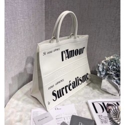 Dior Book Tote Bag In White Surrealism Printed Calfskin 515