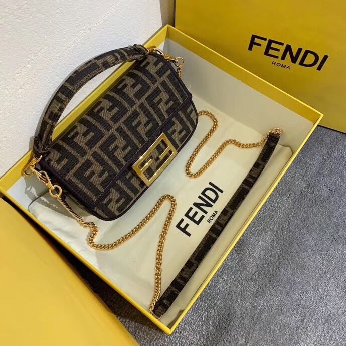 Fendi Mini Baguette Bag In FF Fabric With Black Trim 446