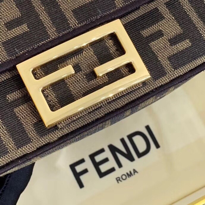 Fendi Mini Baguette Bag In FF Fabric With Black Trim 446