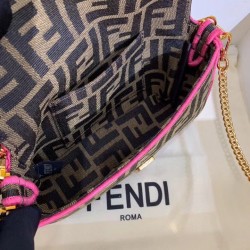 Fendi Mini Baguette Bag In FF Fabric With Fuchsia Trim 367