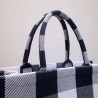 Dior Book Tote Bag In White/Black Check Embroidered Canvas 487