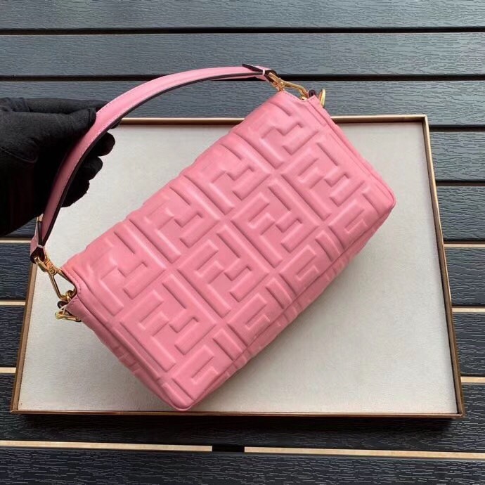 Fendi Pink FF Motif Medium Baguette Bag 458