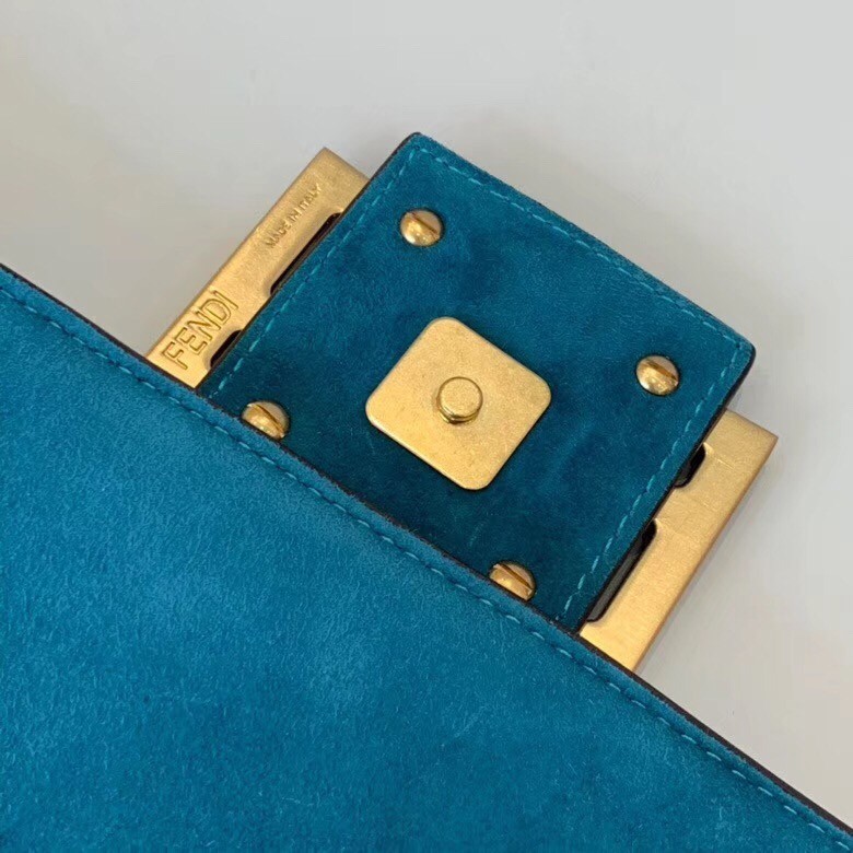 Fendi Medium Baguette Bag In Blue Suede Leather 750