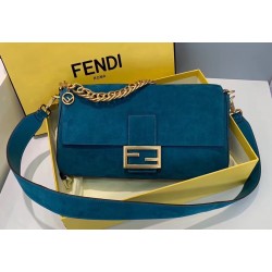 Fendi Medium Baguette Bag In Blue Suede Leather 750