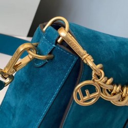 Fendi Medium Baguette Bag In Blue Suede Leather 750