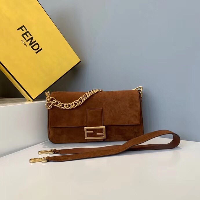 Fendi Medium Baguette Bag In Brown Suede Leather 816