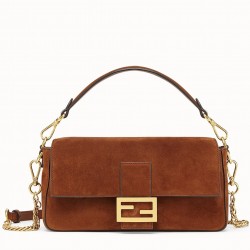 Fendi Medium Baguette Bag In Brown Suede Leather 816