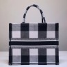 Dior Book Tote Bag In White/Black Check Embroidered Canvas 487