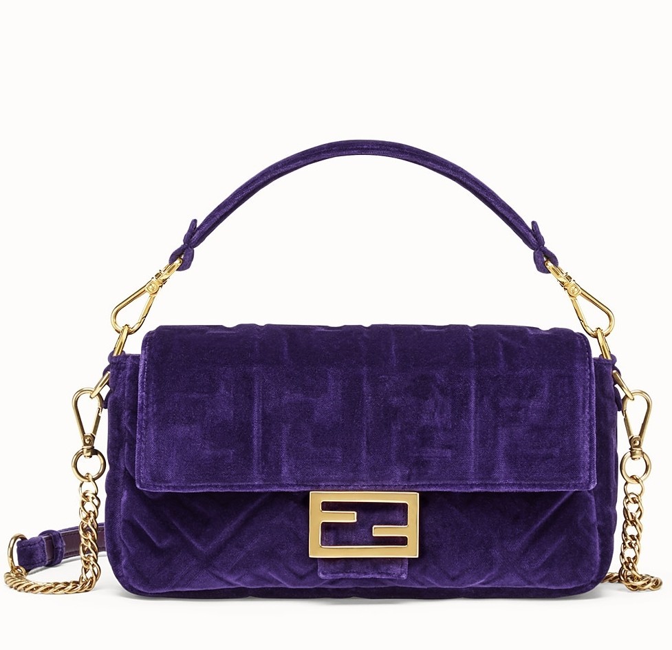 Fendi Purple Velvet FF Motif Medium Baguette Bag 453