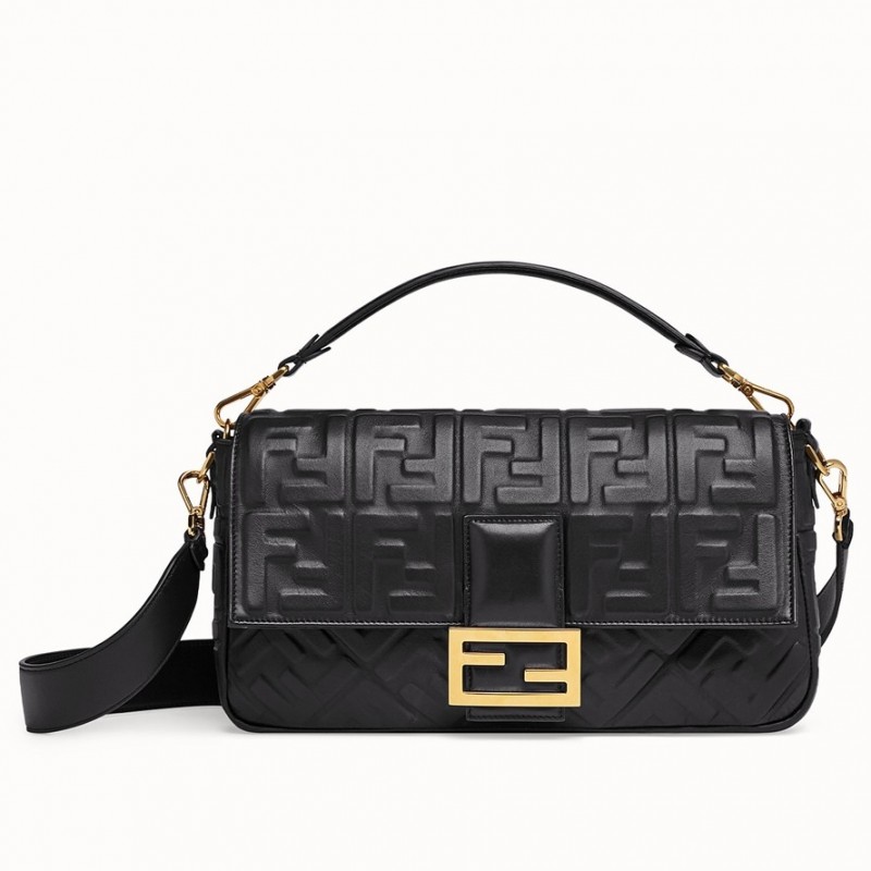 Fendi Black FF Motif Large Baguette Bag 913