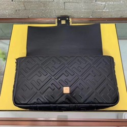 Fendi Black FF Motif Large Baguette Bag 913