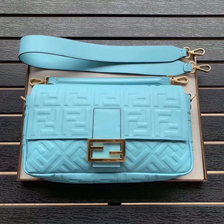 Fendi Pale Blue FF Motif Large Baguette Bag 942