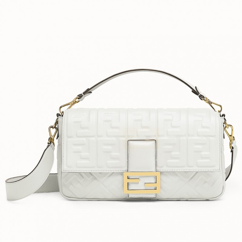 Fendi White FF Motif Large Baguette Bag 040