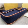 Fendi Large Baguette Bag In Blue Denim With Orange Trim 055