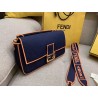 Fendi Large Baguette Bag In Blue Denim With Orange Trim 055