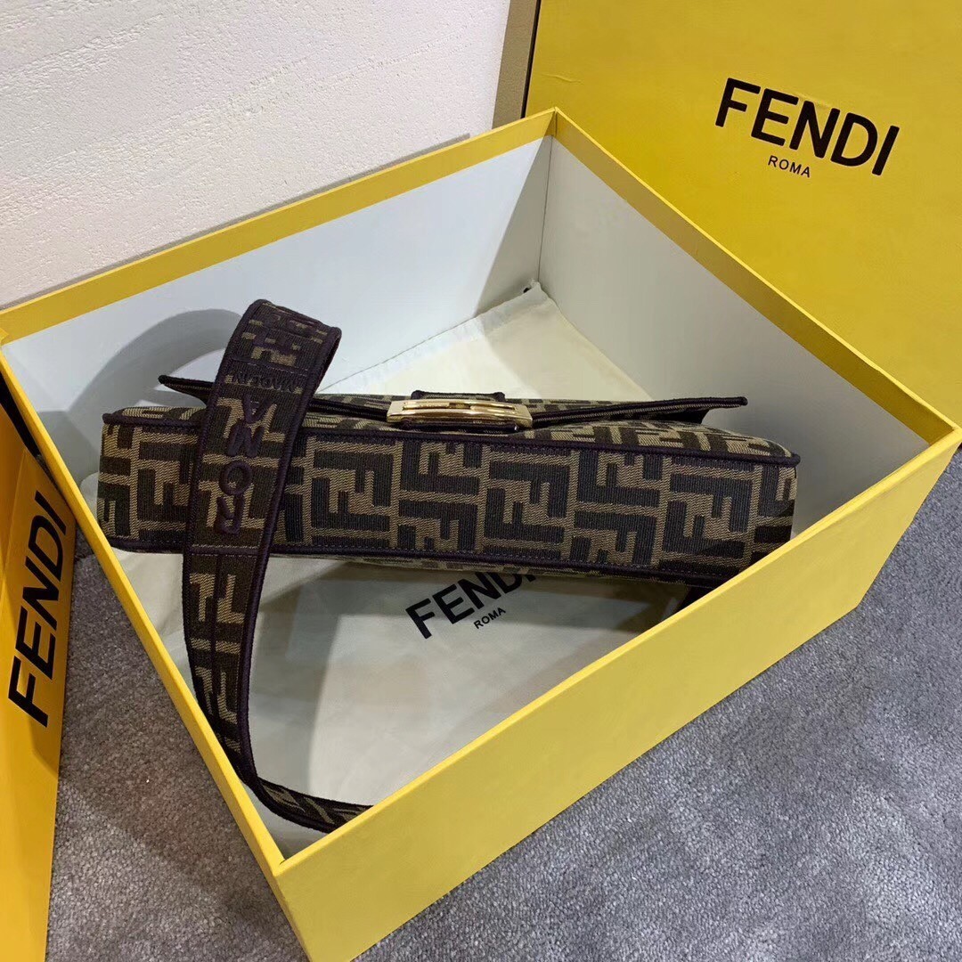 Fendi Baguette Large Bag In FF Fabric With Black Trim 744