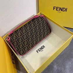 Fendi Baguette Large Bag In FF Fabric With Pink Trim 765