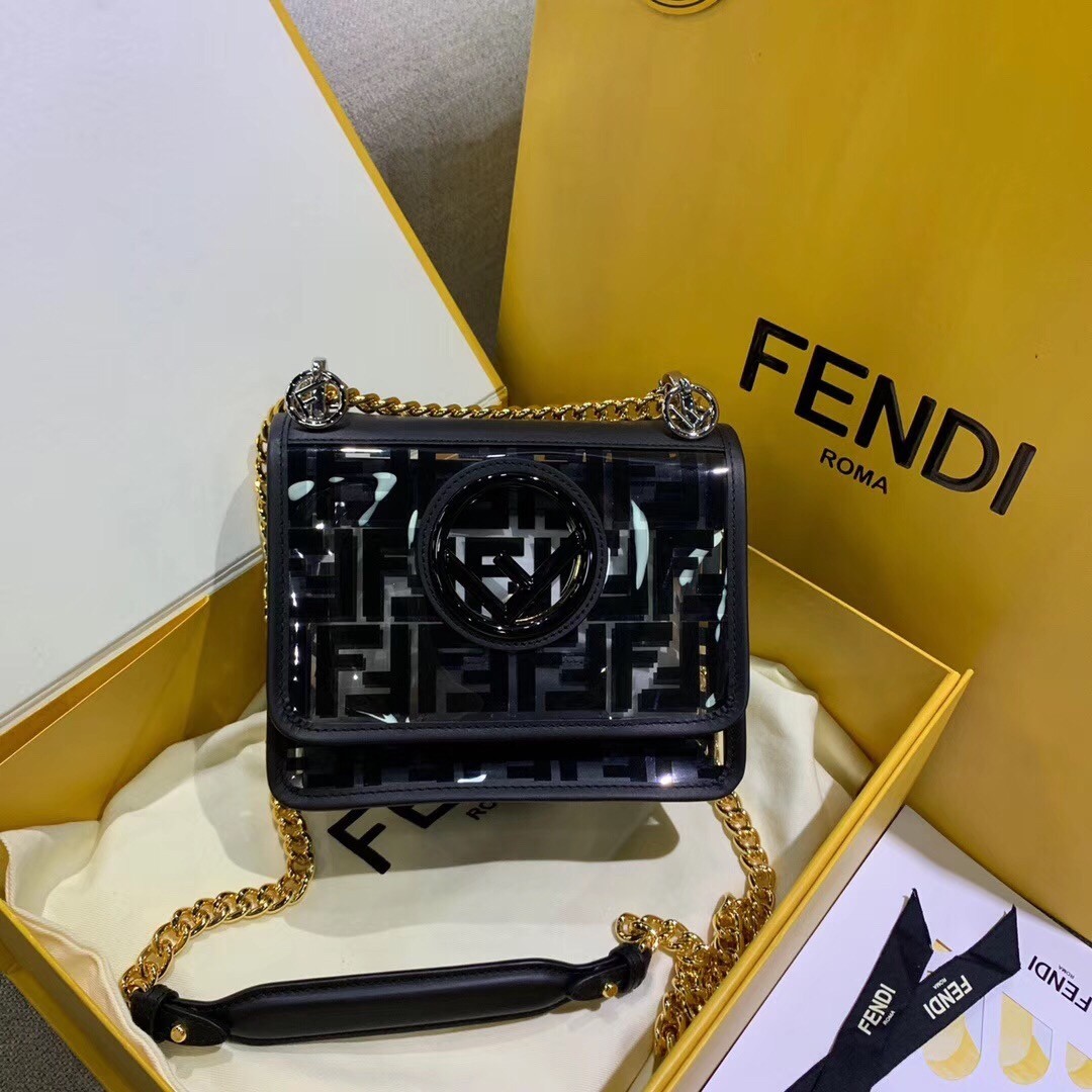 Fendi Black Small Kan I F Bag In Transparent PU 524