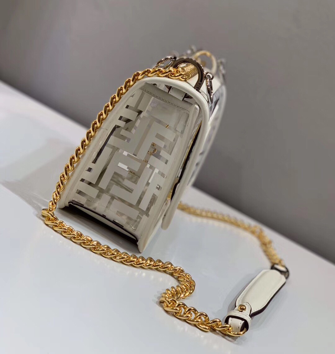 Fendi Small Kan I F Bag In White Transparent PU 555